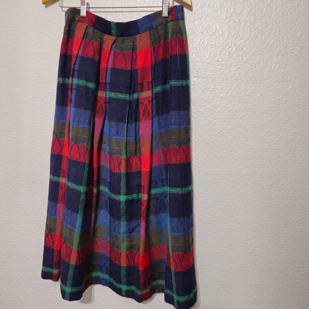 Geiger Austria Wool Pleated  Midi‎ Skirt Women's 42 Plaid w/ Pockets & Lined